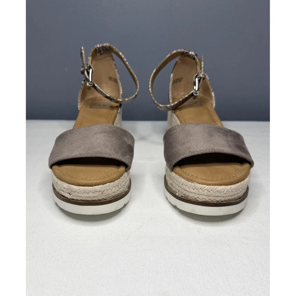Dolce Vita Baker Sandals Womens 7 Brown Taupe Snake Espadrille Wedge Ankle Strap
